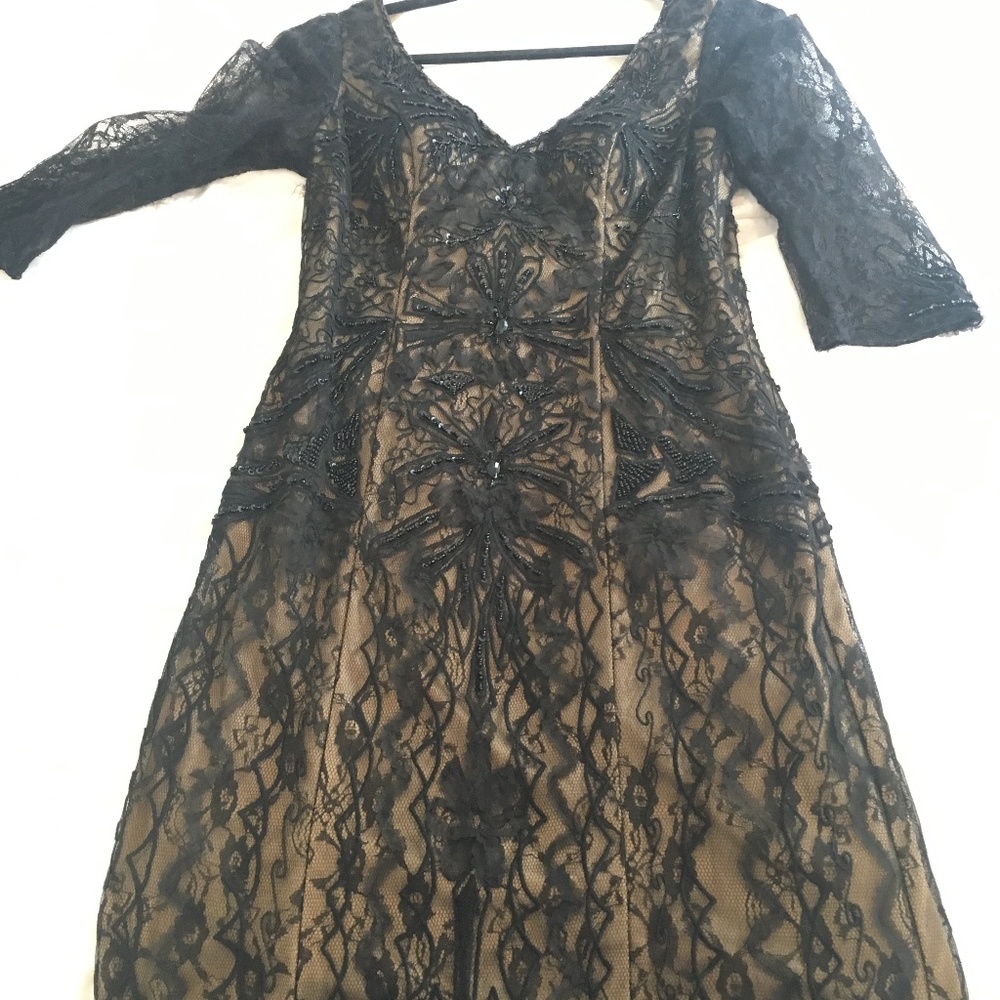 Sue Wong Black /Champagne Lace Cocktail Dress
